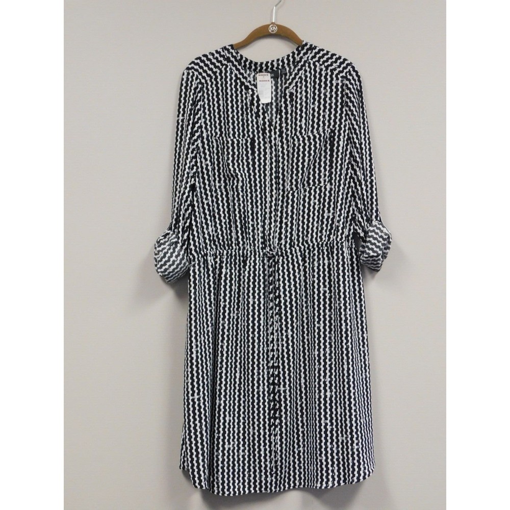 APT. 9  Black & White Dress Drawstring Waist Pockets Tabbed Sleeves  Size‎ 16W